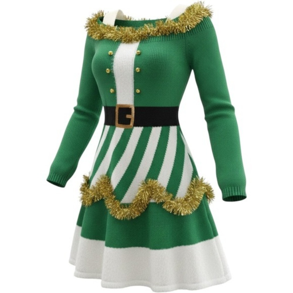 Christmas Derek Heart Womens Green Elf‎ Sweater Dress Womens XS Dress